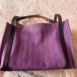 Hermes Purple Canvas Satchel with Brown Leather Straps